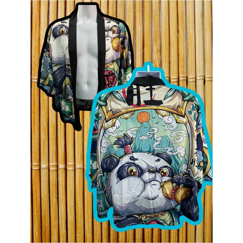 Shein XL Cartoon Panda And Chinese Letter Pattern Women's Creative Loose Kimono
